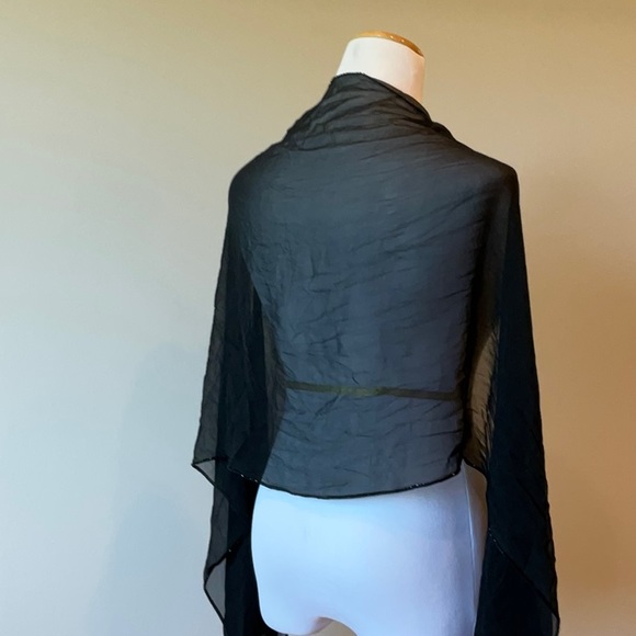 Black Silk bead trimmed scarf - Picture 4 of 9